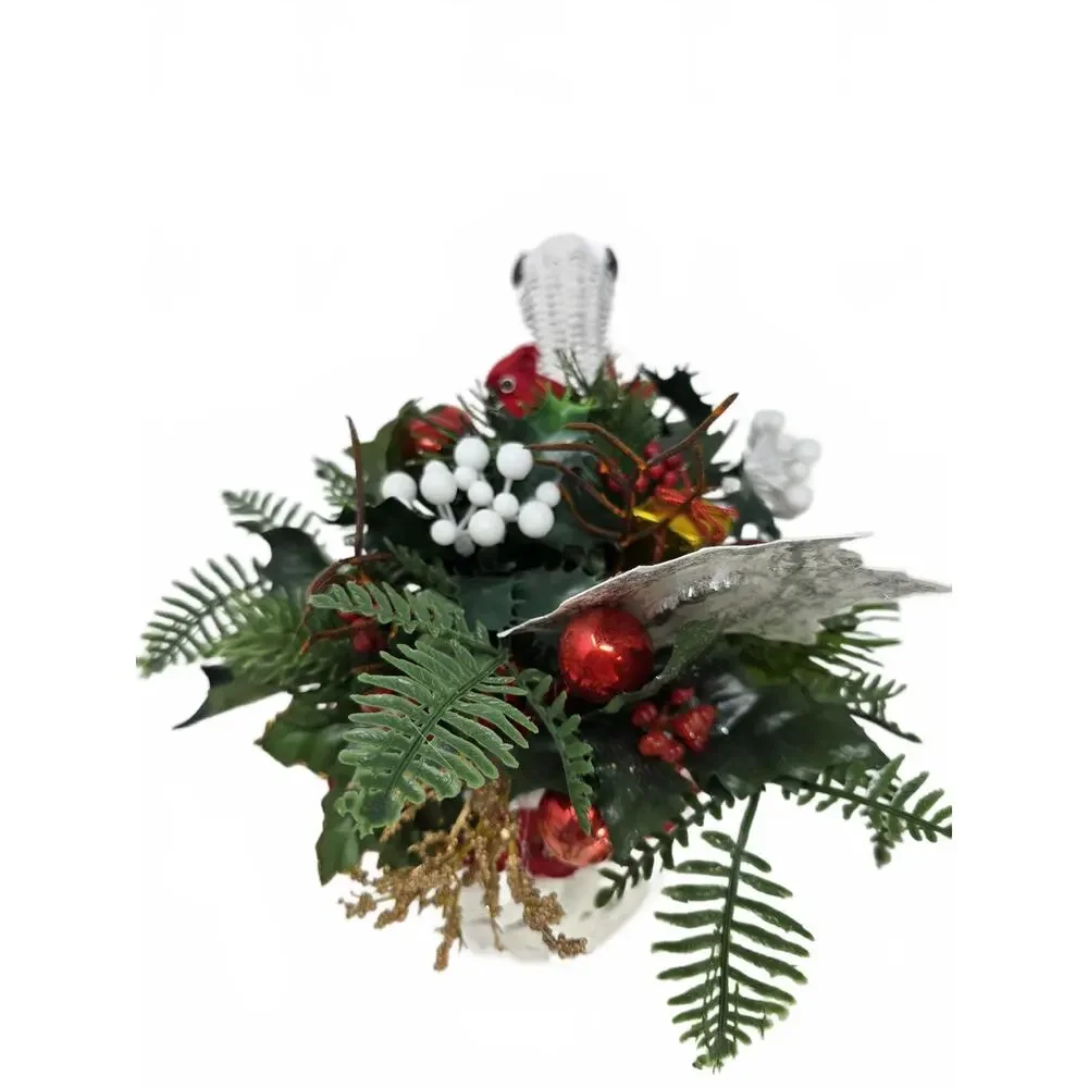 Vintage White Wicker Duck Basket Christmas Floral Centerpiece